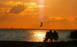 Sonnenuntergang mit Blick auf das Fischland Darss Zingst